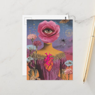 Cartão Postal Colagem da Senhora Flor Surrealista