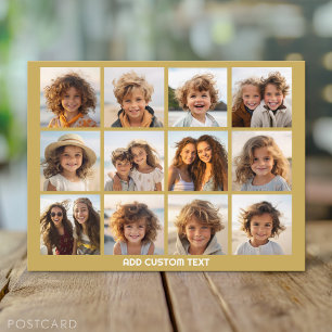 Cartão Postal Colagem de 12 Fotos com Fundo Dourado