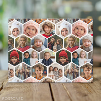 Cartão Postal Colagem de 12 fotos - padrão hexagonal divertido