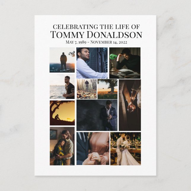 Cartão Postal Colagem de 12 Fotos para Funeral (Frente)