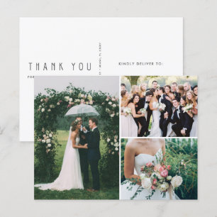 Cartão Postal Colagem de 3 Fotos de Casamento Obrigado