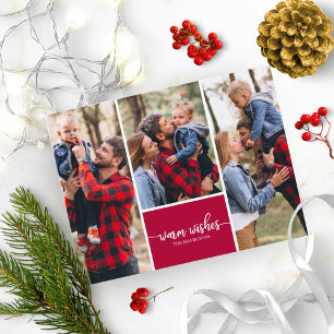 Cartão Postal Colagem de 3 Fotos Desejos Calorosos Natal Simples