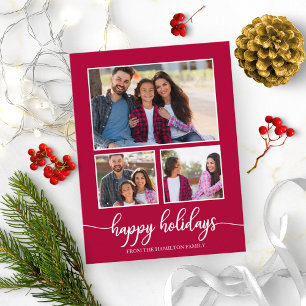 Cartão Postal Colagem de 3 Fotos Feliz Natal Moderno Natal