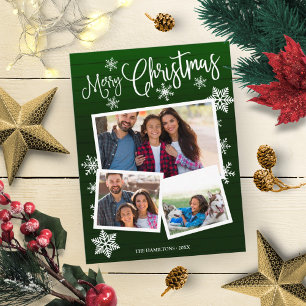 Cartão Postal Colagem de 3 Fotos Floco de Neve Natalino Rústico