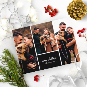 Cartão Postal Colagem de 3 Fotos Natal Alegre Black Stylish