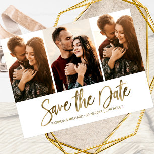 Cartão Postal Colagem de 3 Fotos para Save The Date de Casamento