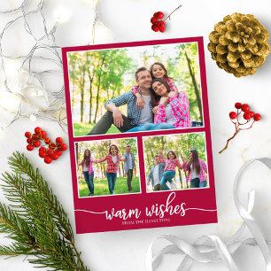 Cartão Postal Colagem de 4 Fotos Desejos Quentes Natal Moderno