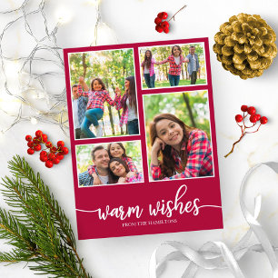 Cartão Postal Colagem de 4 Fotos Desejos Quentes Natal Moderno