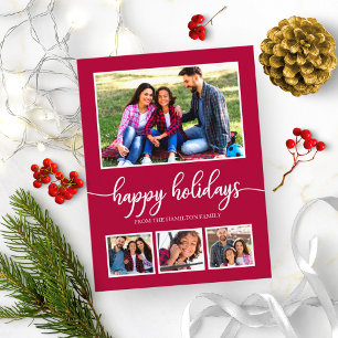 Cartão Postal Colagem de 4 Fotos Felizes Férias de Natal Moderno