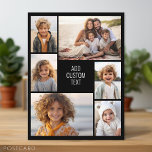 Cartão Postal Colagem de 6 fotos - fundo preto - texto branco<br><div class="desc">6 fotos em um padrão irregular rodeiam uma abertura para três linhas de texto. Use 2 fotos cortadas ao quadrado e 4 fotos verticais para fazer isso funcionar! O fundo é uma cor sólida. Se quiser alterar as cores,  clique na área de design avançada e veja mais opções.</div>