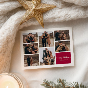 Cartão Postal Colagem de 7 Fotos Escrita Elegante Feliz Natal