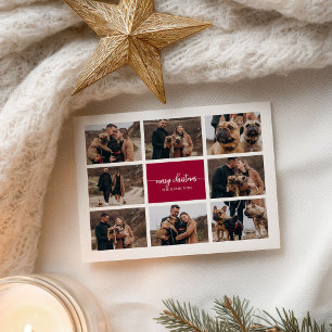 Cartão Postal Colagem de 8 Fotos com Letra Elegante Feliz Natal
