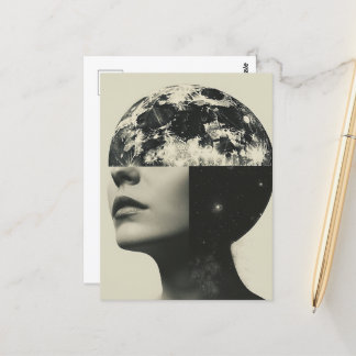 Cartão Postal Colagem de Abstrato de Pessoa da Lua Surreal