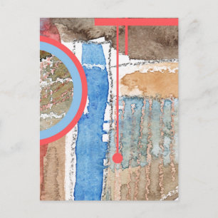 Cartão Postal Colagem de abstrato, mídia mista e aquarela 5