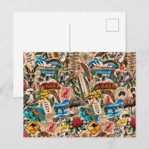 Cartão Postal Colagem de Álbum de Viagem Vintage Austrália