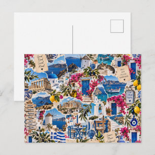 Cartão Postal Colagem de Álbum de Viagens pela Grécia Vintage