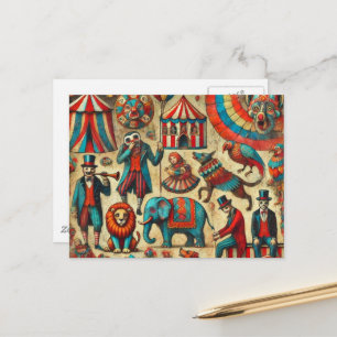Cartão Postal Colagem de Animais de Circo Vintage