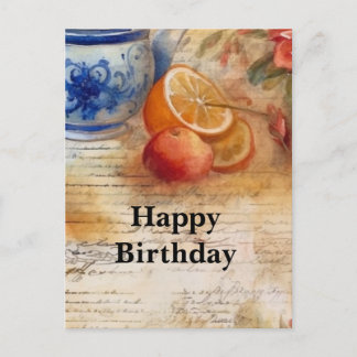 Cartão Postal Colagem de Aniversário com Letra Antiga de Laranja