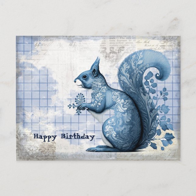 Cartão Postal Colagem de Aniversário do Esquilo Azul (Frente)