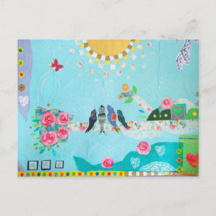 Cartão Postal Colagem de Arte da Família de Aves