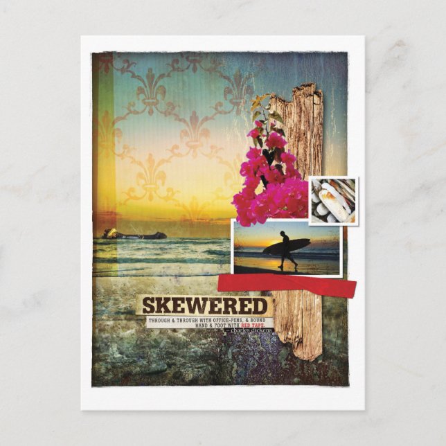 Cartão Postal Colagem de Arte Digital com Tema de Surf Original  (Frente)