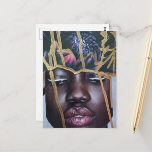 Cartão Postal Colagem de arte mista de senhora bonita com chapéu