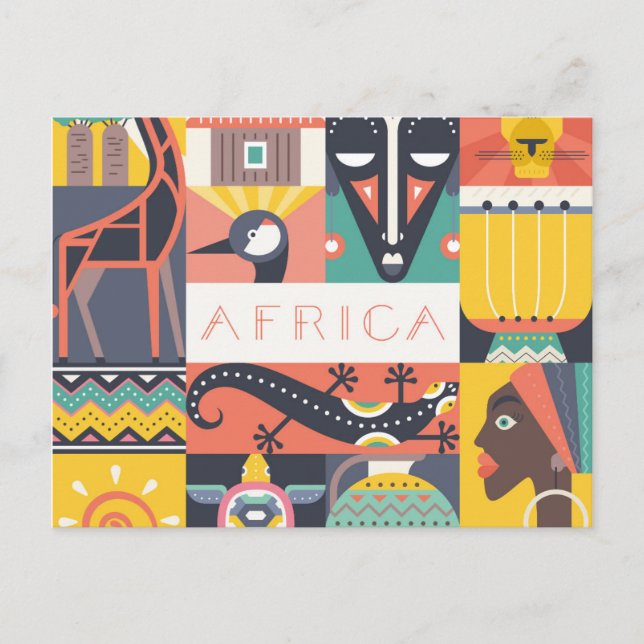 Cartão Postal Colagem de Arte Simbólica Africana (Frente)