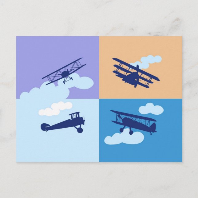 Cartão Postal Colagem de aviões em cores pastéis. (Frente)