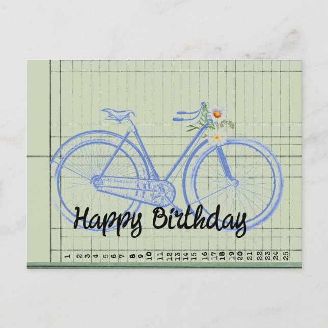 Cartão Postal Colagem de bicicleta antiga feliz aniversário (Frente)