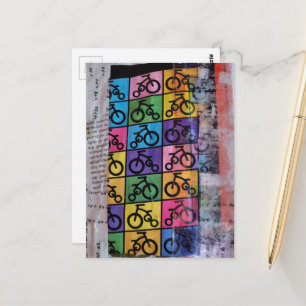 Cartão Postal Colagem de bicicletas em mídia mista