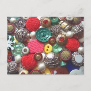 Cartão Postal Colagem de Botões Vermelhos e Verdes