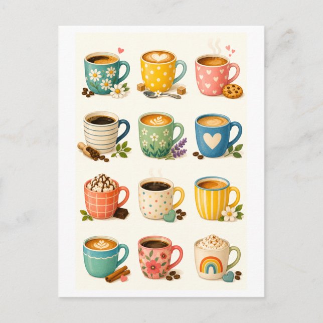 Cartão Postal Colagem de Canecas de Café (Frente)