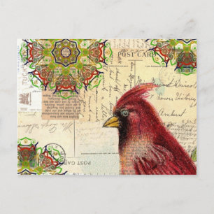Cartão Postal Colagem de Cardinal e Ephemera