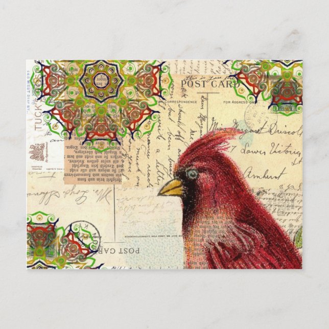 Cartão Postal Colagem de Cardinal e Ephemera (Frente)
