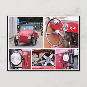 Cartão Postal Colagem de carro triciclo vermelho clássico velore