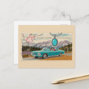 Cartão Postal Colagem de Casal Retro em Carro no Mapa nas Montan
