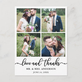 Cartão Postal Colagem de Casamento Caligrafia 4 Fotos Agradecime