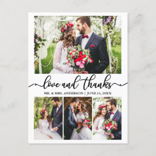 Cartão Postal Colagem de Casamento Caligrafia 4 Fotos Amor Agrad