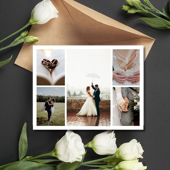 Cartão Postal Colagem de Casamento Elegante Obrigado (Elegant Wedding Collage Thank You Postcard)