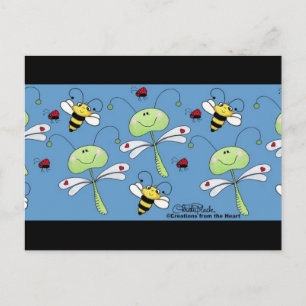 Cartão Postal Colagem de Dragões, Abelhas e Ladybugs