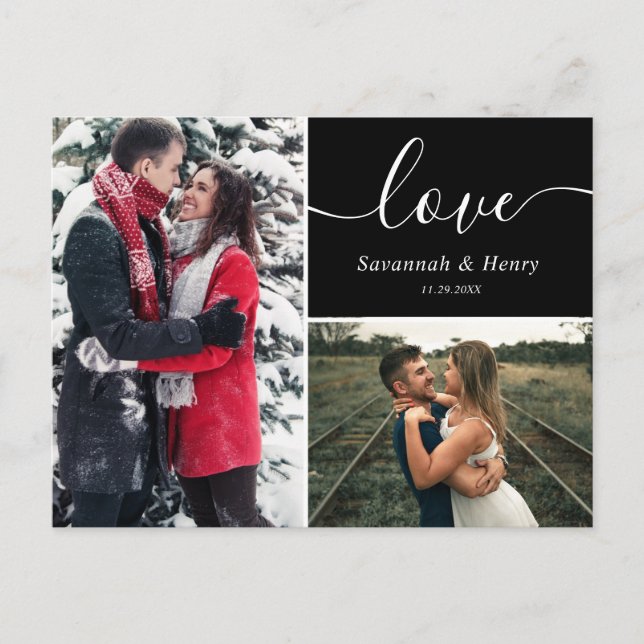 Cartão Postal Colagem de Duas Fotos Amor Preto Letra Cursiva (Frente)