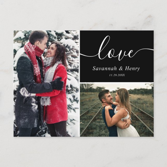 Cartão Postal Colagem de Duas Fotos com Amor Preto em Letra de F (Frente)