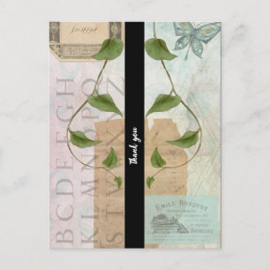 Cartão Postal Colagem de Efêmeras Vintage Obrigado