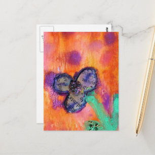 Cartão Postal Colagem de Flor de Mídia Mista Fofa
