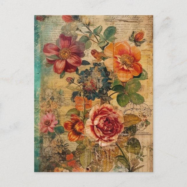 Cartão Postal Colagem de Flor Fofa (Frente)