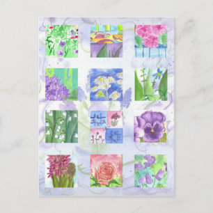 Cartão Postal Colagem de Flores de Água Rosa Rosa Rosa Rosa Ros