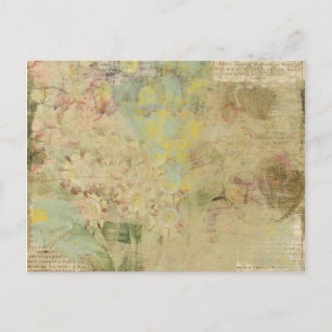 Cartão Postal colagem de flores e jornais antigos