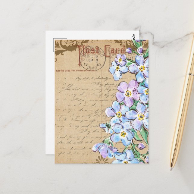 Cartão Postal Colagem de Flores Vintage (Frente/Verso In Situ)
