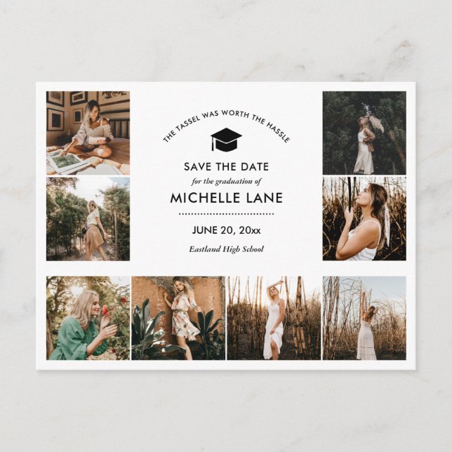 Cartão Postal Colagem de Fotografias do formando Salva A Data (Frente)