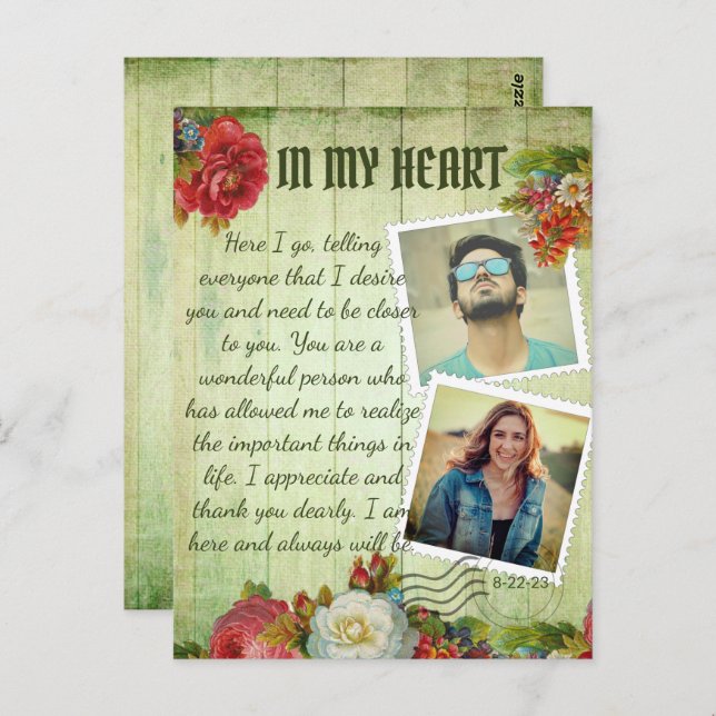 Cartão Postal Colagem de Fotos Antigas Românticas Mensagem de Am (Frente/Verso)